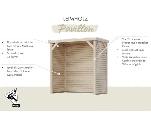 Holzpavillon mit Flachdach und Holzwänden