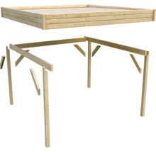 Holzrahmen für ein Gartenhaus im Aufbau