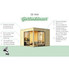 Gartenhaus aus Holz mit Flachdach und Schiebetür