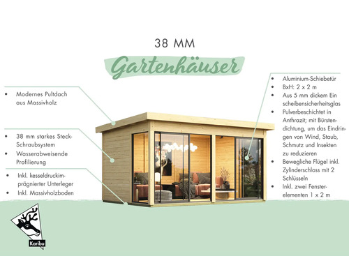 Gartenhaus aus Holz mit Aluminiumschiebetür und Pultdach