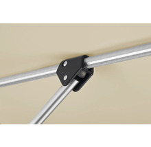 Detailansicht einer Pavillonverbindung mit Metallstange und Schrauben