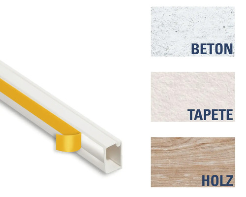 Kunststoff-Kabelkanal mit Klebestreifen für Beton, Tapete und Holz