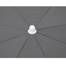 Detailansicht eines Sonnenschirms mit weißer Spitze