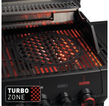 Innenansicht eines Gasgrills mit Grillrost und Turbo Zone Logo