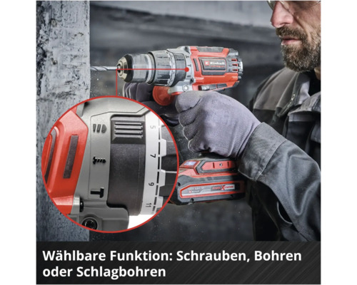 Einhell Akku-Schlagbohrschrauber im Einsatz beim Bohren in eine Wand