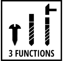 Symbol für drei Funktionen: Schraube, Bohrer, Hammer