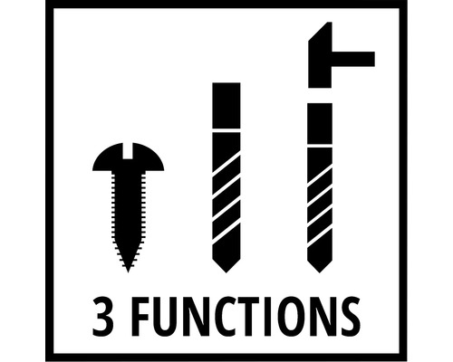 Symbol für drei Funktionen: Schraube, Bohrer, Hammer