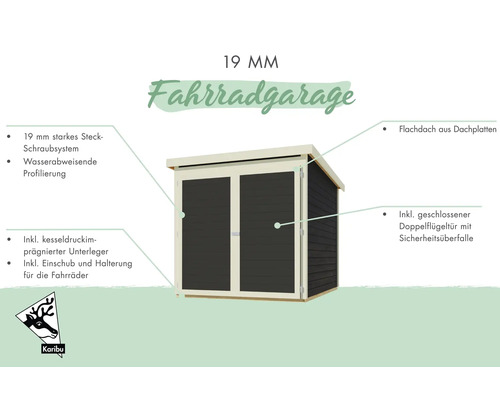 Fahrradgarage aus Holz mit Flachdach und Doppeltür