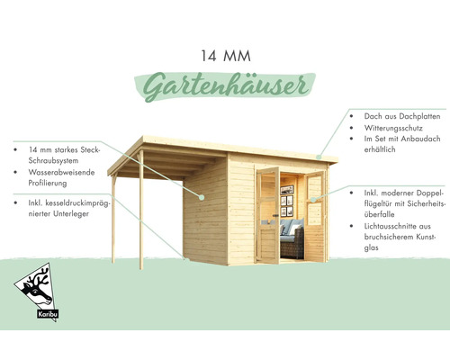 Gartenhaus mit 14 Millimeter Wandstärke und Doppelflügeltür