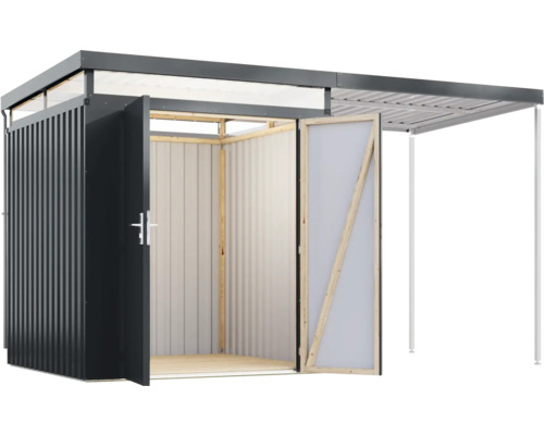 Metallgerätehaus mit Doppeltür und Überdachung
