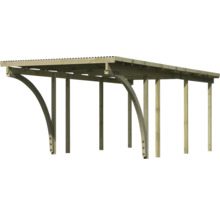 Holzcarport mit geradem Dach und mehreren Stützpfosten