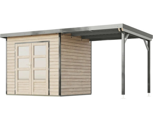 Gartenhaus aus Holz mit angebautem Carport