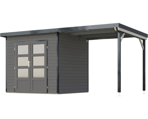 Gartenhaus mit Doppeltür und Carport aus Holz