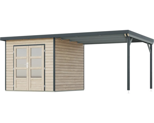 Holzgartenhaus mit Carportanbau