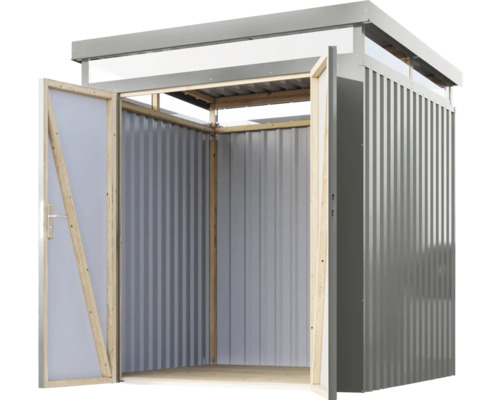 Metall Gerätehaus mit geöffneten Türen