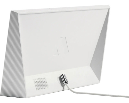 Rückansicht einer weißen Leuchte mit Kabel