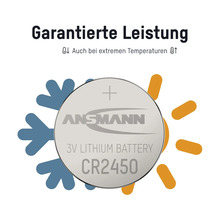 Ansmann Logo CR2450 3V Lithium Knopfzelle, garantiert Leistung auch bei extremen Temperaturen