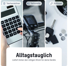 Anwendungsbereiche mit Taschenrechner, Tachometer und Schlüssel