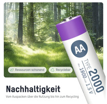 AA Batterie mit der Aufschrift Ressourcen schonend und Recyclebar