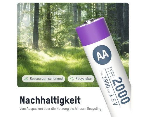 AA Batterie mit der Aufschrift Ressourcen schonend und Recyclebar