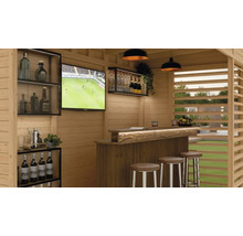 Holzgartenhaus mit Bar, Fernseher und Barhockern für den Außenbereich