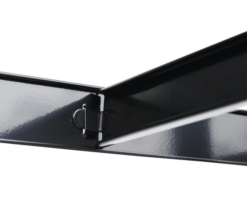 Detailansicht von zwei verbundenen, schwarzen Metallprofilen