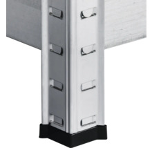 Detailaufnahme eines Metallregals mit schwarzem Fuß