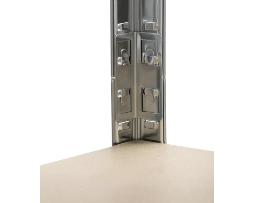 Detailansicht eines Metalleckständers für ein Regalsystem