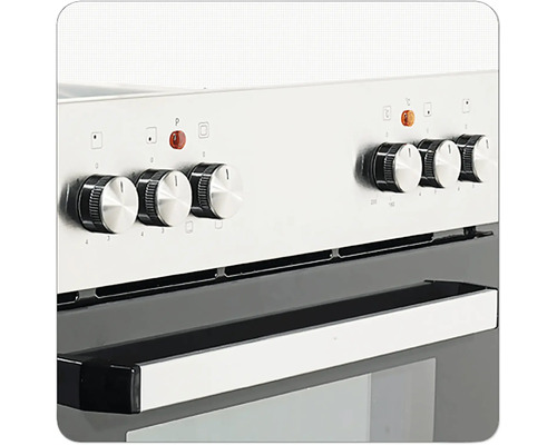 Detailansicht eines Herds mit Drehknöpfen zur Steuerung von Kochfeldern und Backofenfunktionen