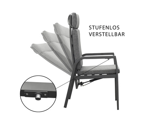 Verstellbarer Gartenstuhl mit Textilkissen