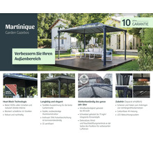 Martinique Gartenpavillon mit zehn Jahre Garantie und Zubehör für Garten, Terrassen und Außenbereiche.