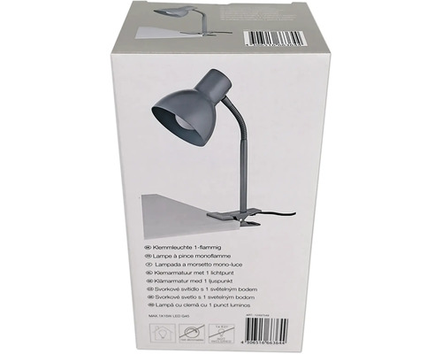 Verpackung einer Klemmleuchte mit einer Fassung