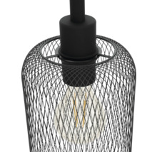 Hängelampe mit schwarzem Drahtgeflecht und Glühbirne