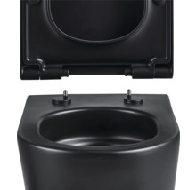 Schwarzes Wand-Tiefspül-WC mit offenem Spülrand und WC-Sitz