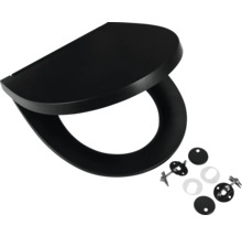 Schwarzer Toilettensitz mit Befestigungsmaterial