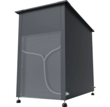 Grauer Fettabscheider mit Ablaufschlauch und Füßen