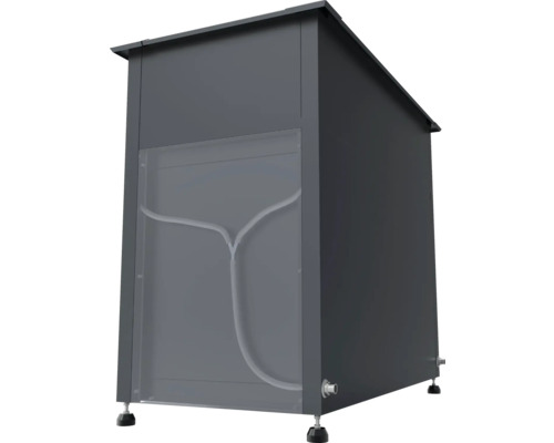 Grauer Fettabscheider mit Ablaufschlauch und Füßen