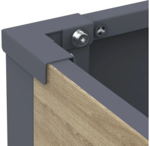 Eckverbinder mit Abdeckleiste für Hochbeet aus Metall und Holzoptik Paneelen