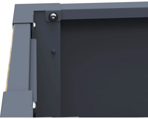 Detailansicht der Metallecke eines Hochbeets mit Verschraubungen