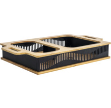 Schwarze Pflanzkastenwanne mit Bambusrahmen