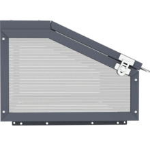 Schräges Fenster für Gartenhaus aus Metall mit Lamellenstruktur und Riegelverschluss