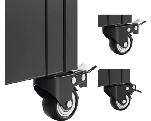 Räder mit Feststellbremse für einen Werkzeugwagen