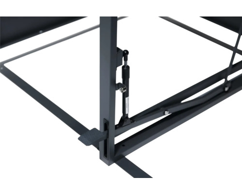 Detailansicht des Untergestells eines Gartentisches mit Mechanismus