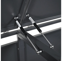 Detailansicht eines Gerätehauses mit Gasdruckfedern