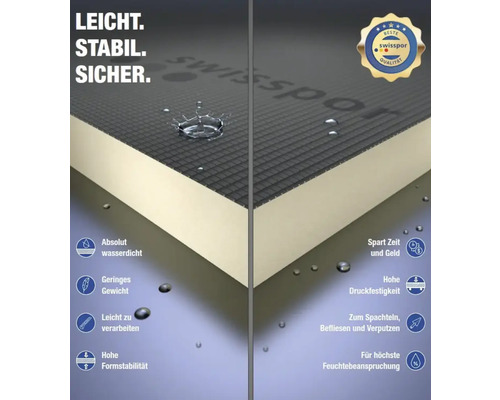 Swisspor Platte mit Produkteigenschaften und Swisspor Qualität Siegel