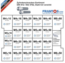 Zylinderschrauben Sortiment mit Innensechskantschlüssel, Stahl verzinkt