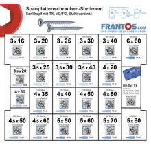 Spanplattenschrauben Sortiment Senkkopf mit TX, VG/TG, Stahl verzinkt