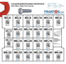 Linsenkopfschrauben Sortiment ISO 7380-1, Stahl 10.9 verzinkt
