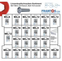 Linsenkopfschrauben Sortiment ISO 7380-2 aus Stahl mit Flansch
