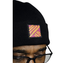 Schwarze Strickmütze mit Logo-Patch